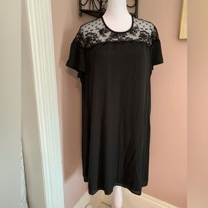 Dex XL Black chiffon babydoll mini dress lace feminine wedding guest